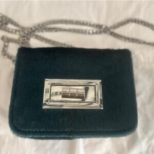 FREE PEOPLE Deep Emerald Green Faux Calf Hair Mini Crossbody Bag Silver Chain